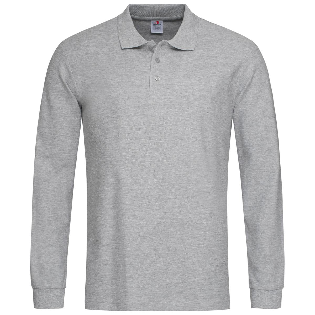 Men's Polo Long Sleeve - Grey Heather - Front