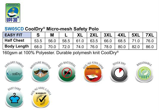 High Visibility Long Sleeve Polo - Size guide