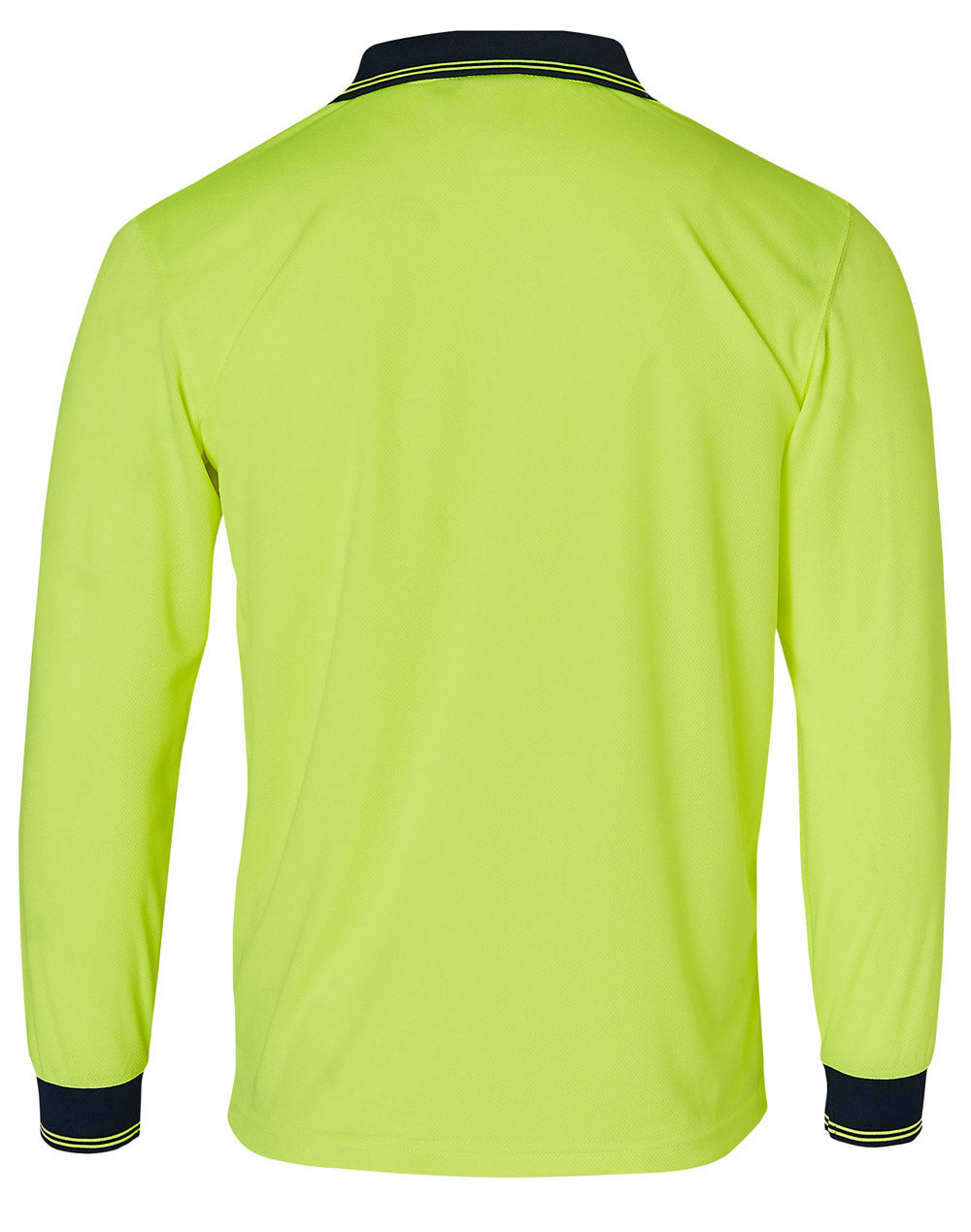 High Visibility Long Sleeve Polo - FluoroYellow/Navy - Back