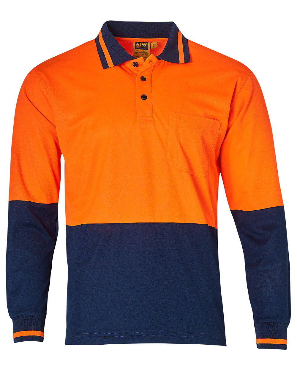 Safety Polo - FluoroOrange/Navy - Front