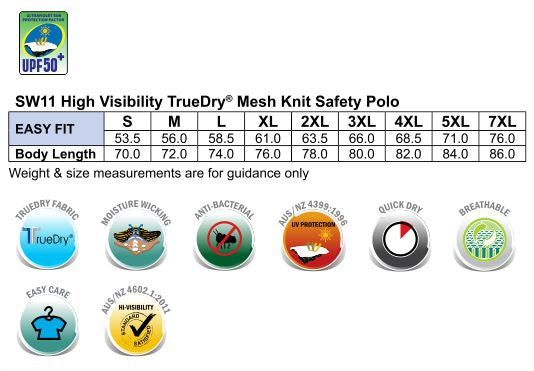 Safety Polo - Size guide