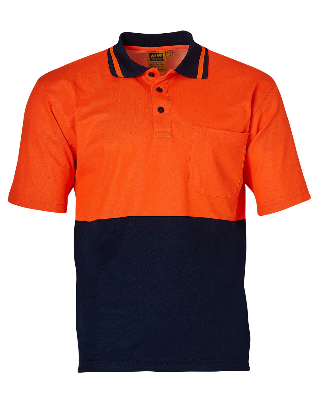 Safety Polo - FluoroOrange/Navy - Front