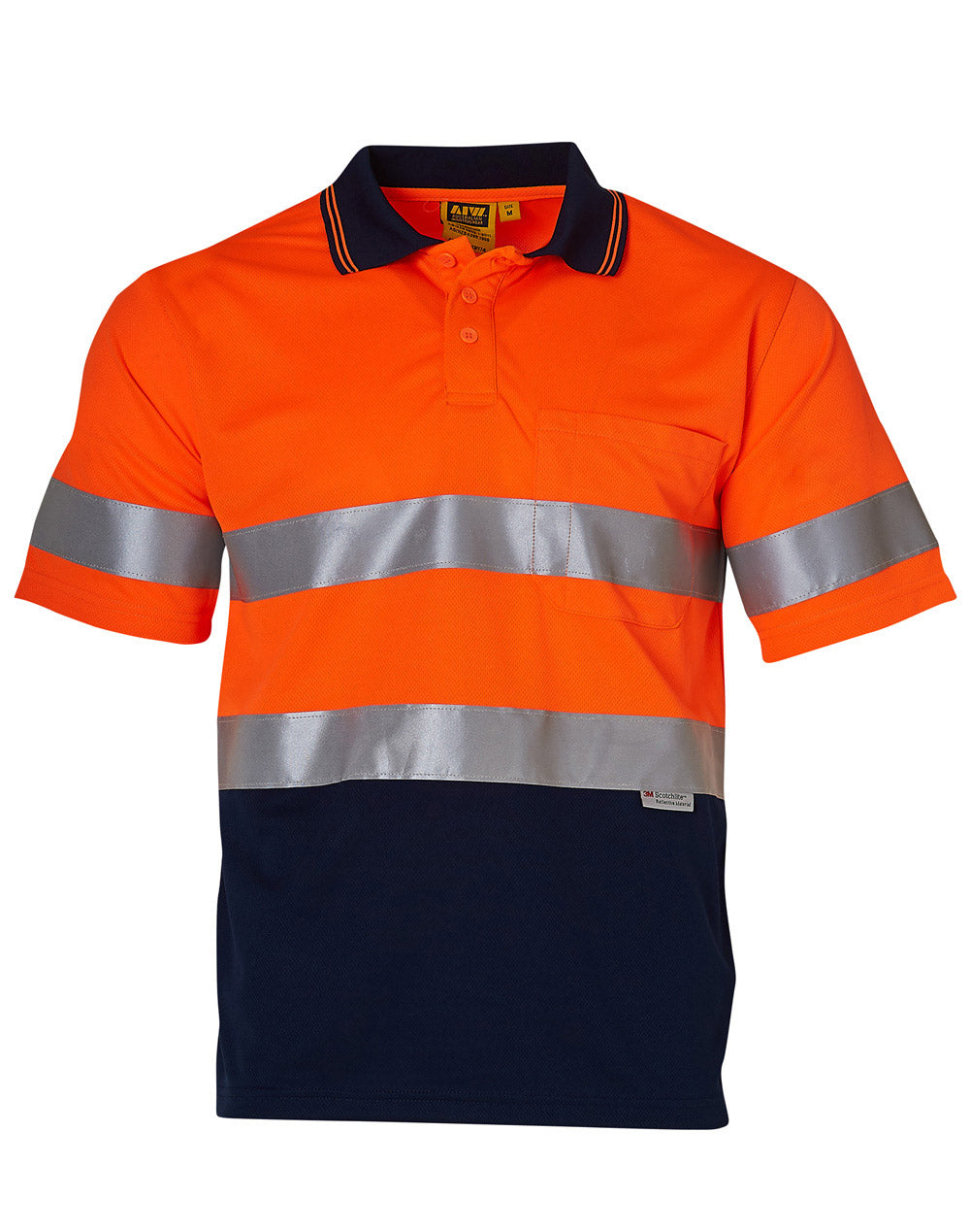 Short Sleeve Safety Polo - Orange/Navy - Front