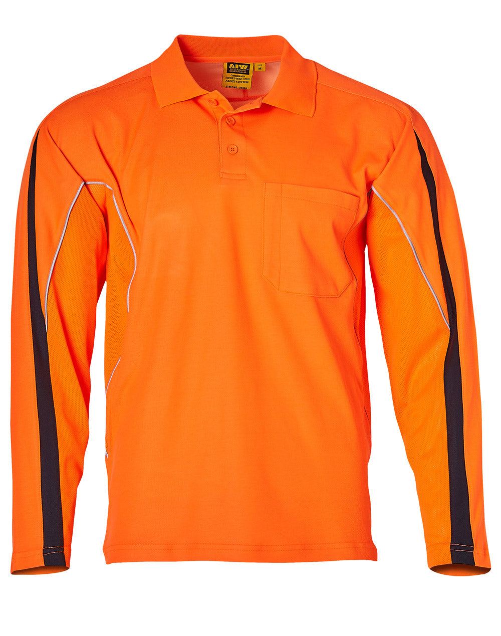 Hi-Vis Legend Long Sleeve Polo Men's - Orange/Navy - Front