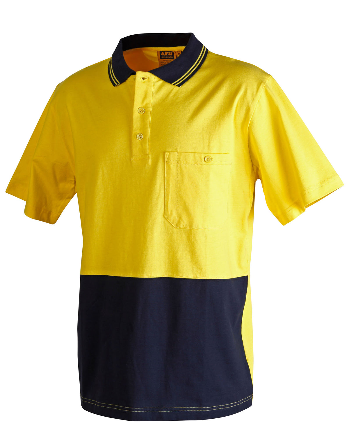 Cotton Jersey Two Tone Safety Polo - Yellow/Navy - Front