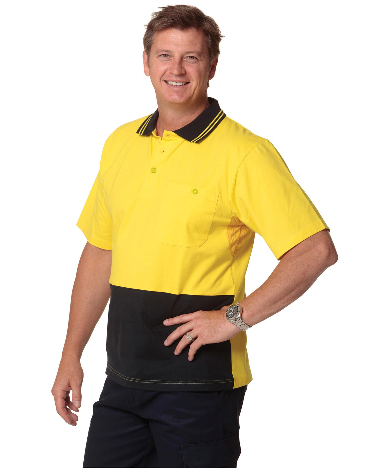 Cotton Jersey Two Tone Safety Polo - view