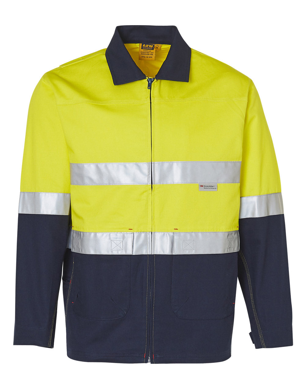 Hi-Vis Cotton Jacket with 3M Tapes - Yellow/Navy