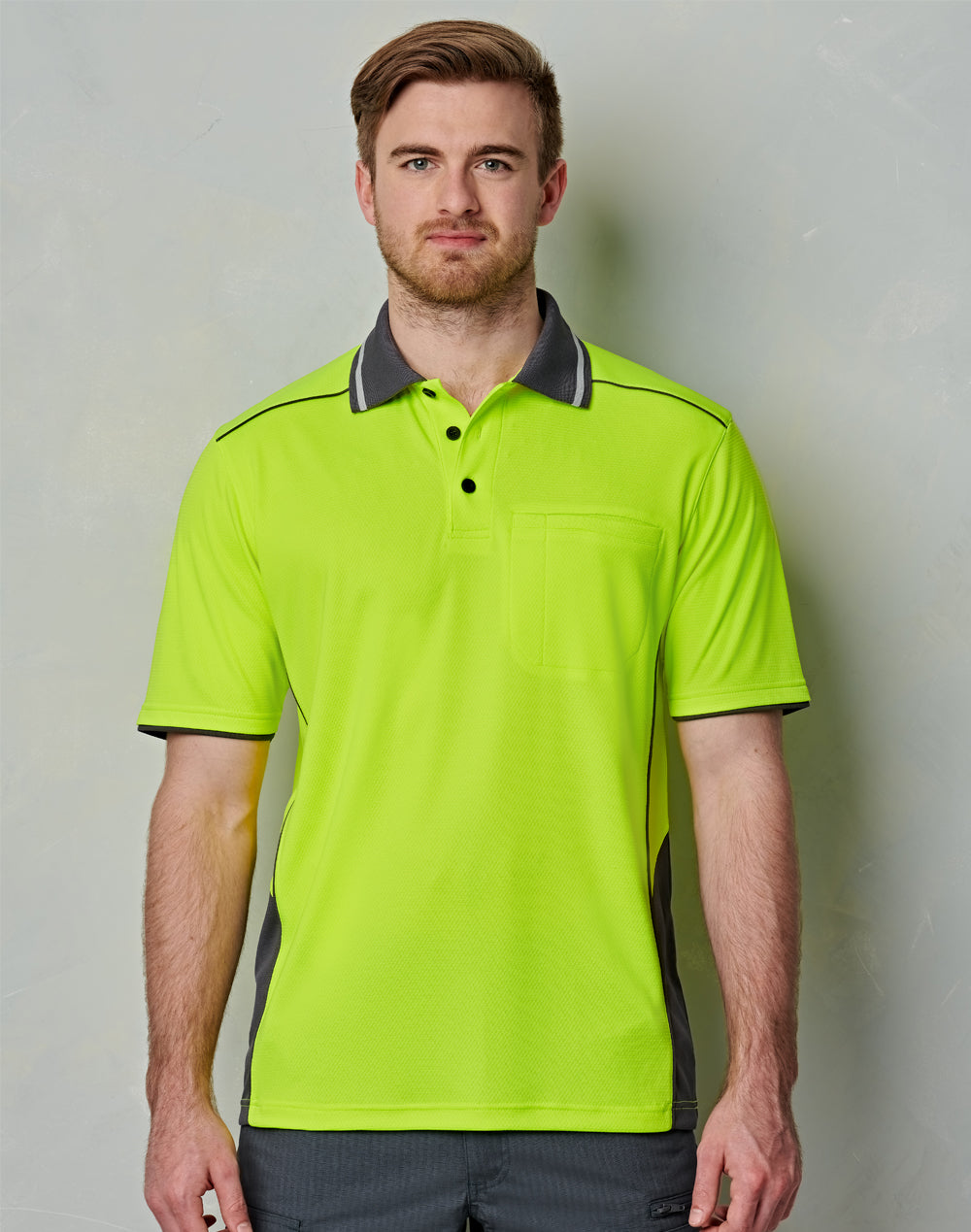 Unisex Hi-Vis Bamboo Charcoal Vented Ss Polo - Yellow/Ash - Model