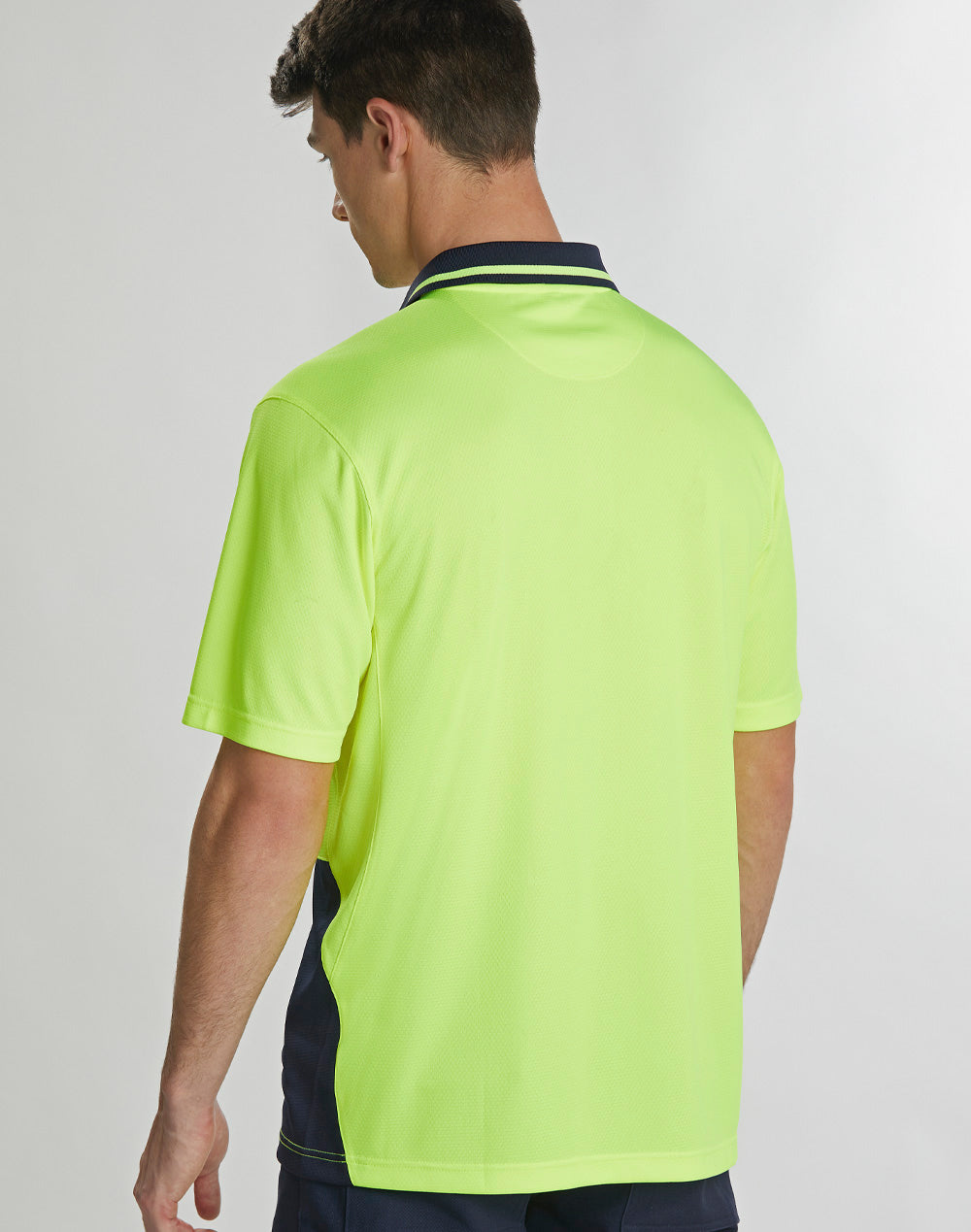 Unisex Hi-Vis Bamboo Charcoal Ss Polo - Yellow/Navy - Back