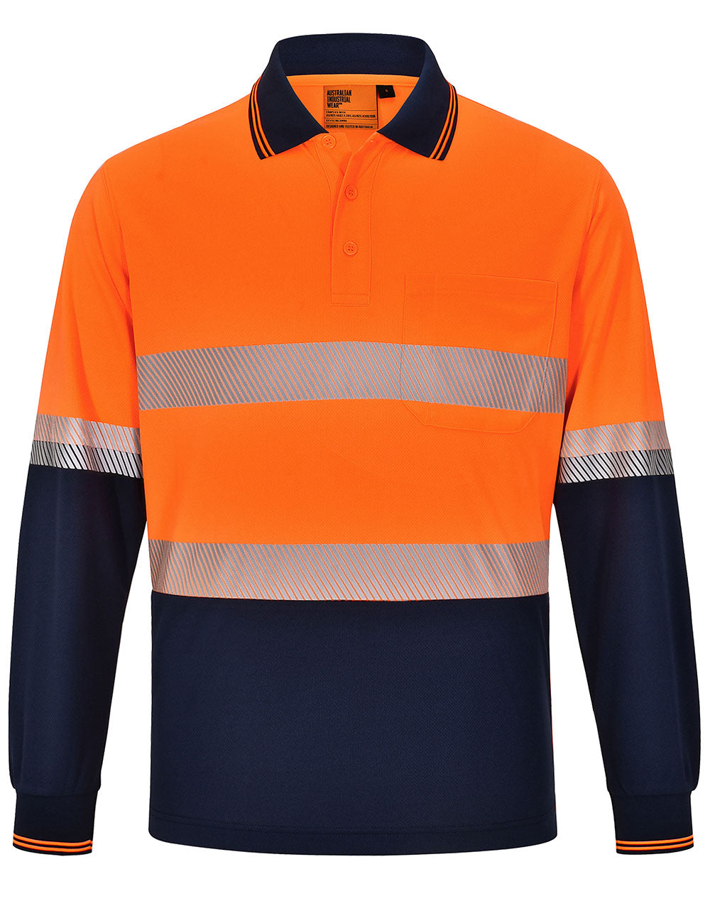 Unisex Cooldry® Segmented Ls Polo - Orange/Navy - Front