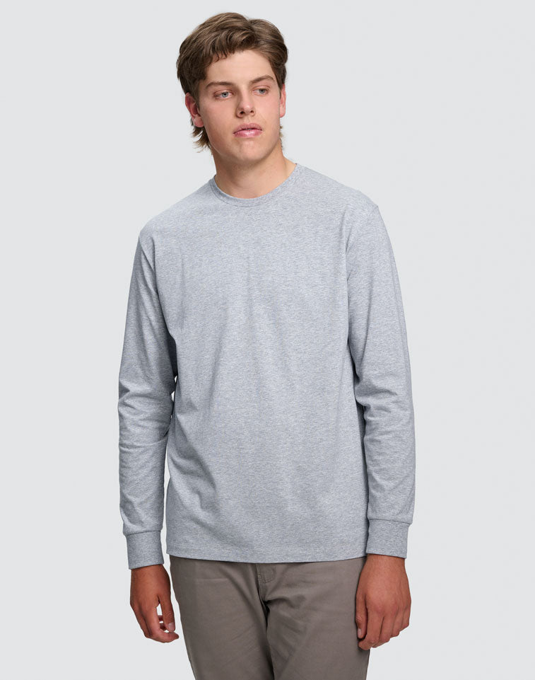 Mens Premium Cotton Face L/S Tee - Marl Grey - View