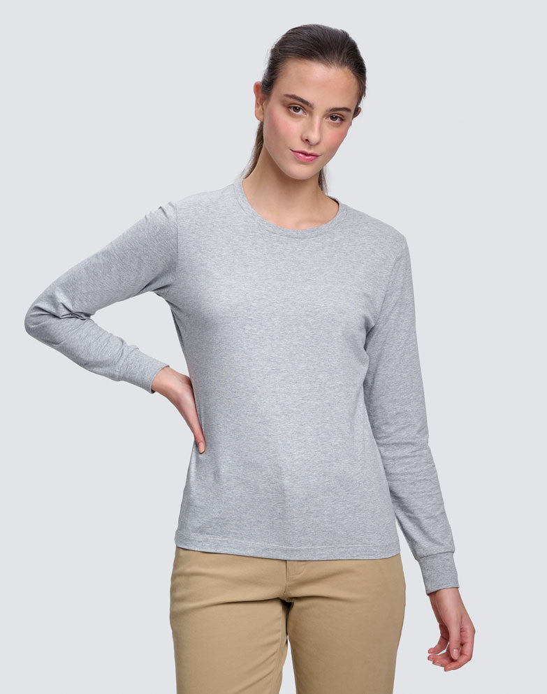 Ladies Premium Cotton Face L/S Tee - Marl Grey - View