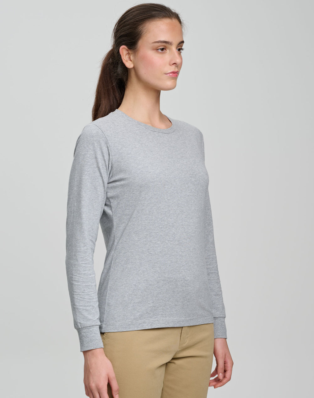 Ladies Premium Cotton Face L/S Tee - Marl Grey - View