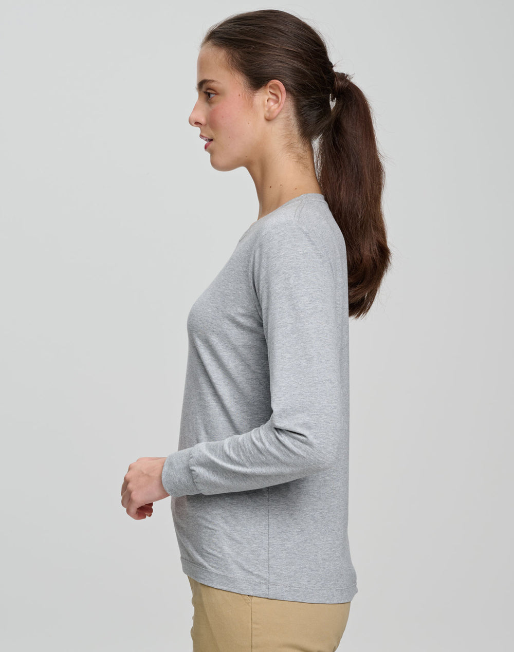 Ladies Premium Cotton Face L/S Tee - Marl Grey - View