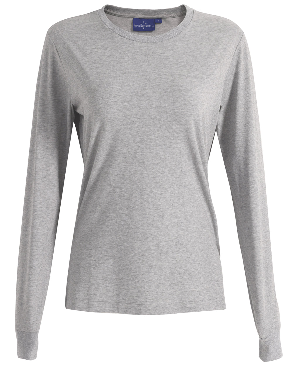 Ladies Premium Cotton Face L/S Tee - Marl Grey - Front