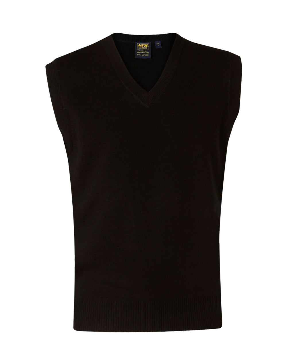 Unisex Wool/Acrylic V-Neck Vest - Black - Front
