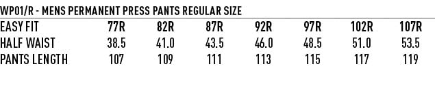 (Regular)Permanent Press Pants - Size guide