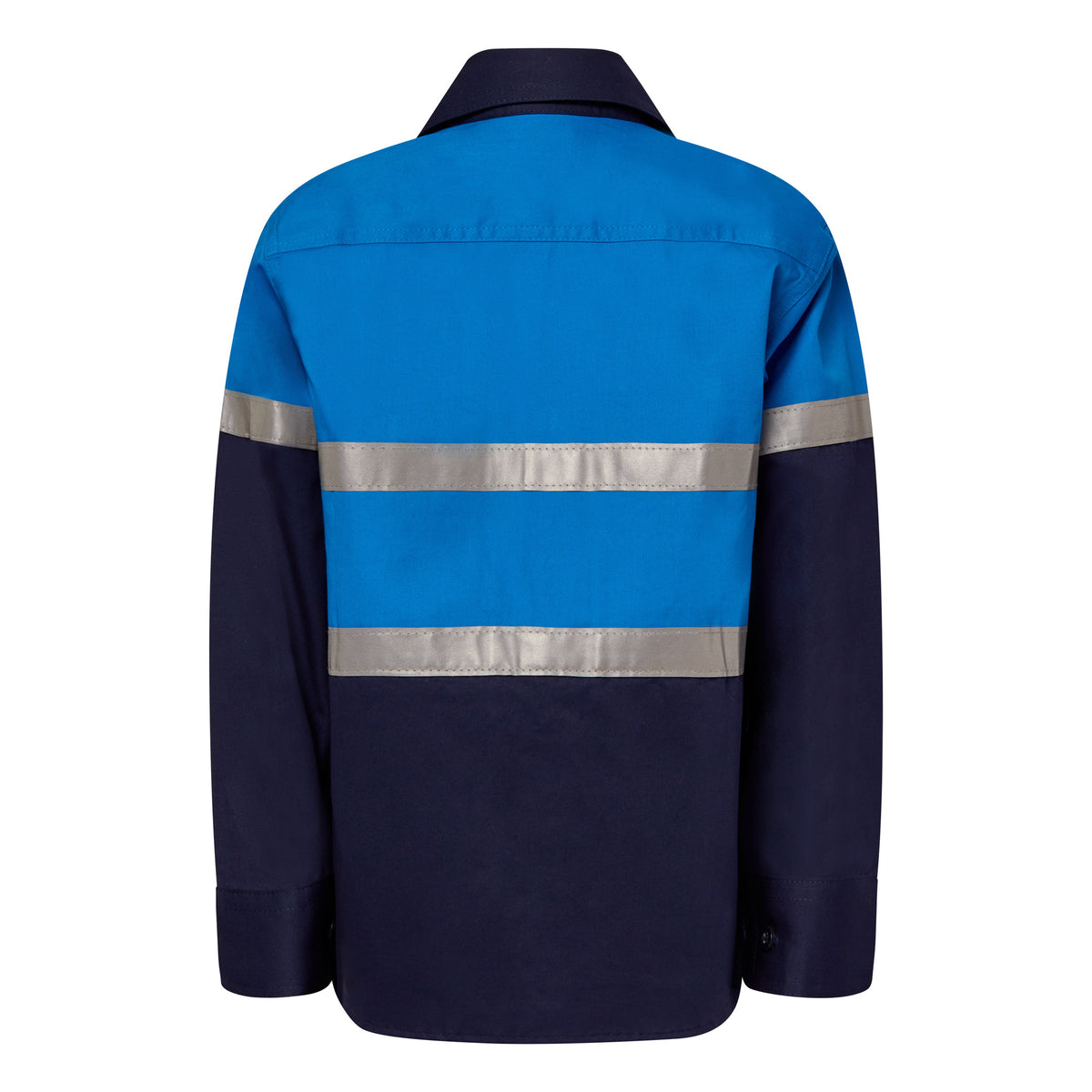 Kids Lightweight Hi Vis Long Sleeve Reflective Cotton Drill Shirt - Electric Blue - Back