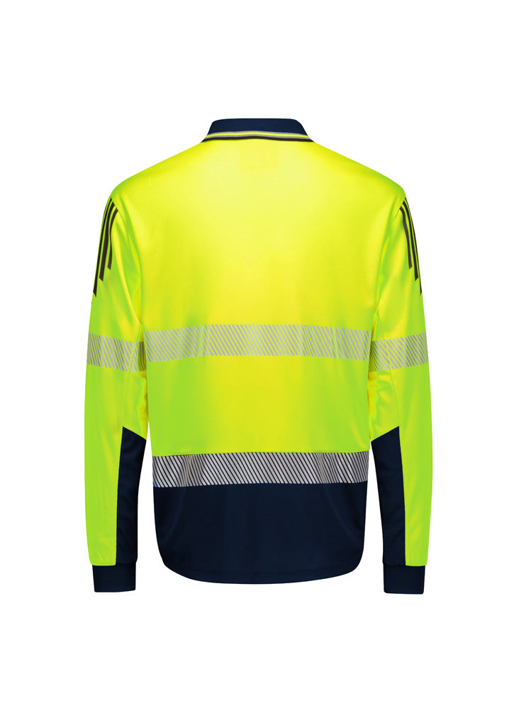 Mens Hi Vis Flux Segmented Tape Long Sleeve Polo - Yellow/Navy - Back