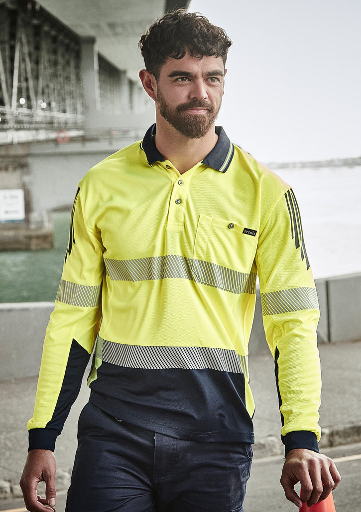 Mens Hi Vis Flux Segmented Tape Long Sleeve Polo 3