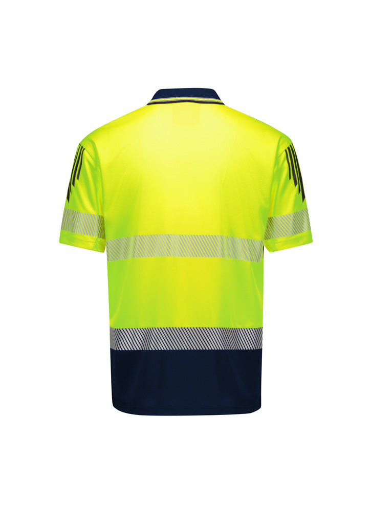 Mens Hi Vis Flux Segmented Tape Short Sleeve Polo - Yellow/Navy - Back