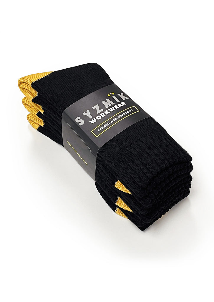 Bamboo Work Socks (3 Pack) - Black/Yellow - Front