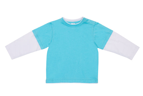 Kid's Double Sleeve T-shirt - Aqua/White - Front