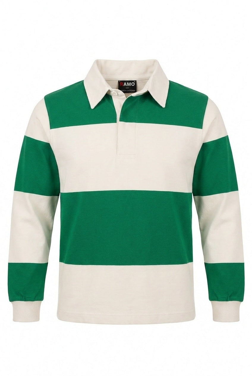 Kid's Rugby Polo Top - Kelly Green/Off White - Front