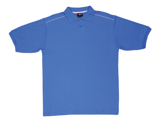 Men's / Unisex Cotton Pique Knit With Piping - Pacific Blue/White - Front