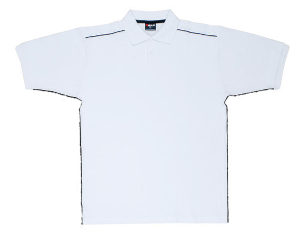 Men's / Unisex Cotton Pique Knit With Piping - White/Black - Front
