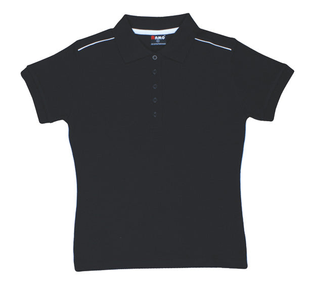 Women's Cotton Pique Knit With Piping - Black/White - Front