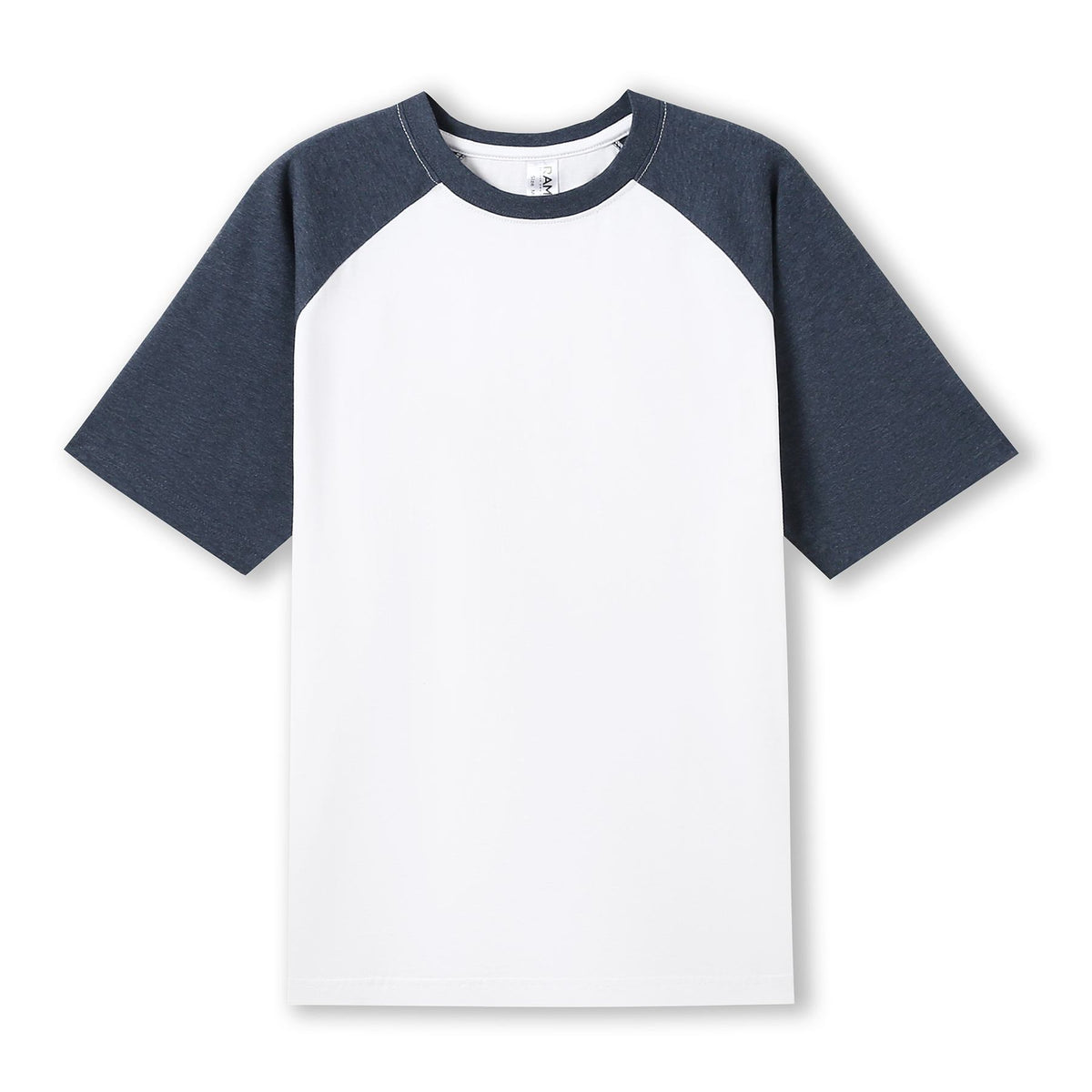 Men's / Unisex Raglan Sleeve Tee - White/Navy Marl - Front
