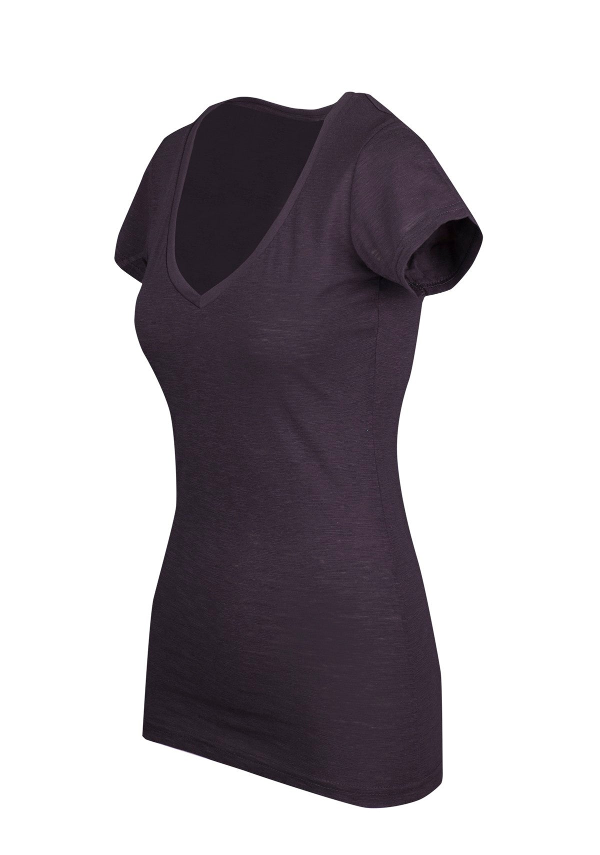 Women's Raw Cotton Wave V Neck Tshirt - New Charcoal - Side