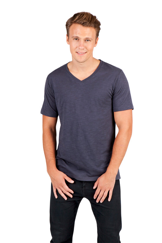 Men's / Unisex Raw Cotton Wave V Neck T-shirt - view
