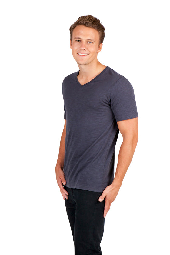 Men's / Unisex Raw Cotton Wave V Neck T-shirt - view