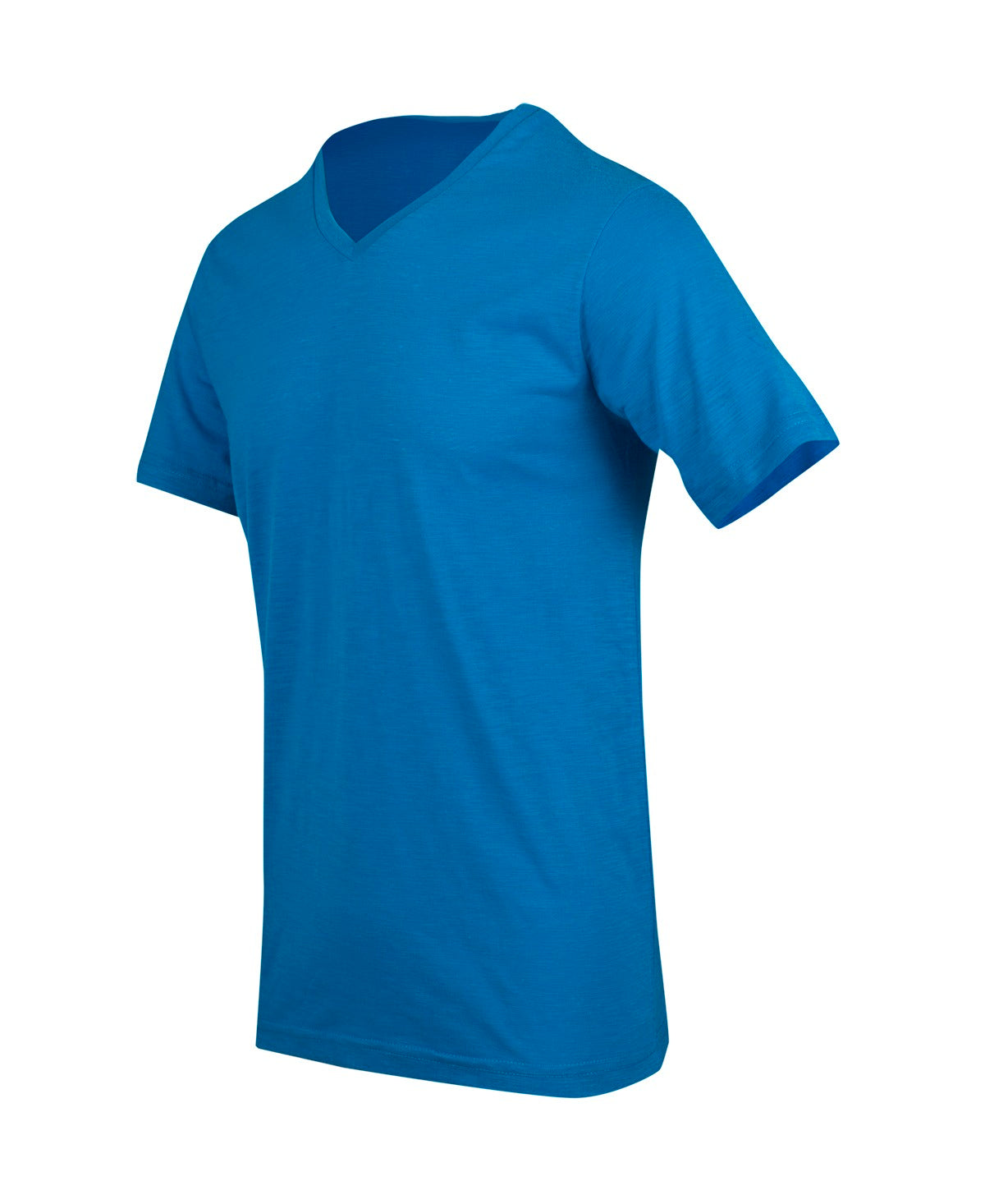 Men's / Unisex Raw Cotton Wave V Neck T-shirt - Azure - Side