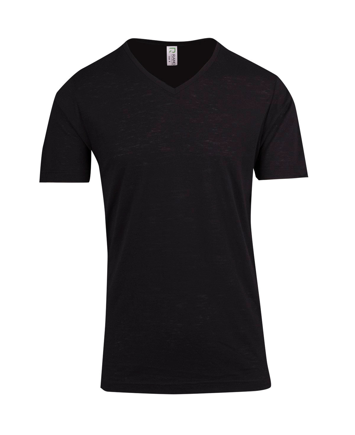Men's / Unisex Raw Cotton Wave V Neck T-shirt - Black - Front