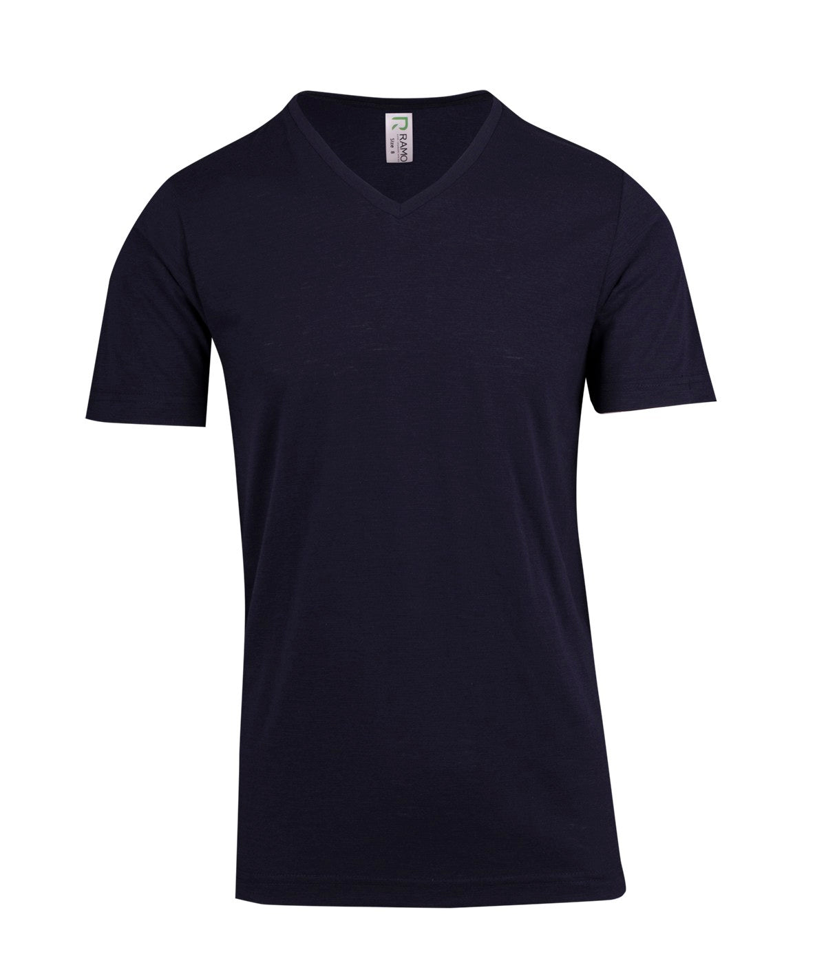 Men's / Unisex Raw Cotton Wave V Neck T-shirt - Navy Blue - Front