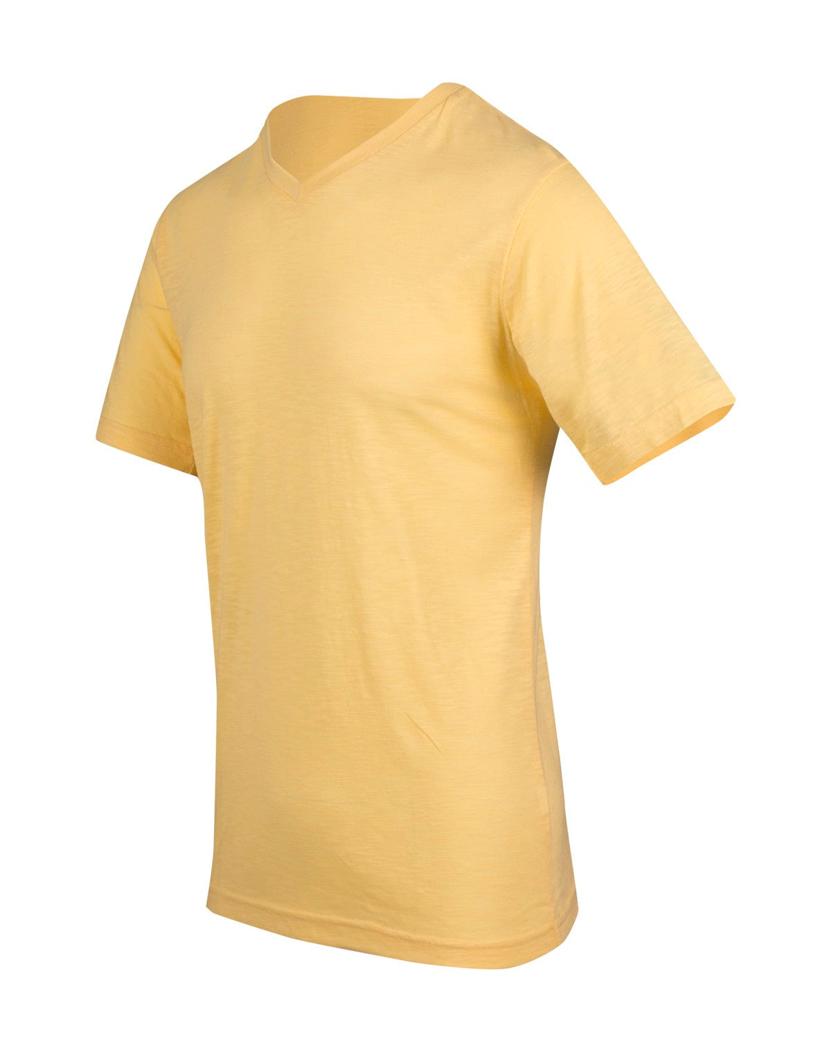 Men's / Unisex Raw Cotton Wave V Neck T-shirt - Soft Yellow - Side