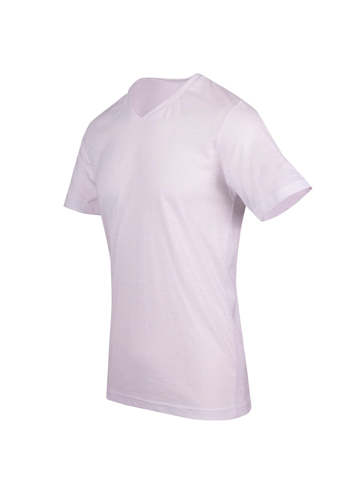 Men's / Unisex Raw Cotton Wave V Neck T-shirt - White - Side