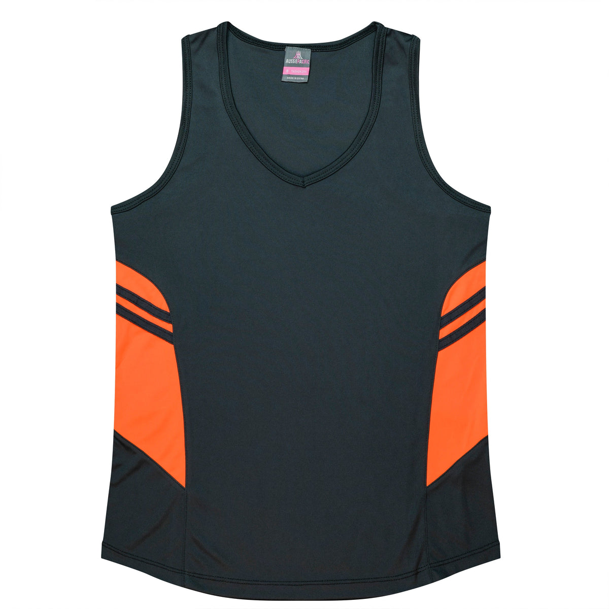 Aussie Pacific Tasman Ladies Singlet 2111 - Slate/Neon Orange