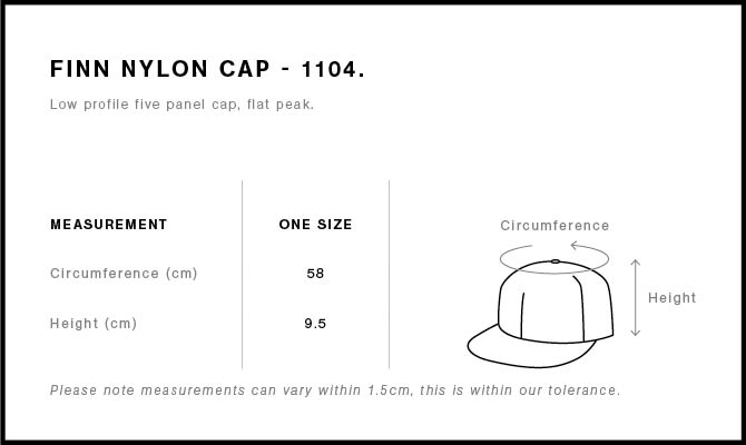 Finn Nylon Cap 1104 - Size guide