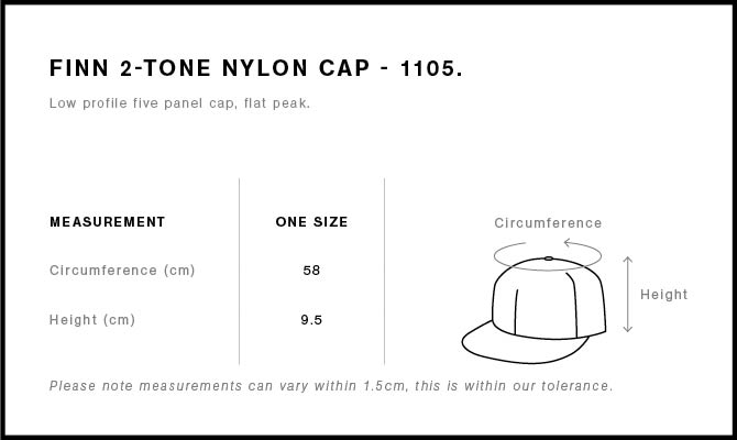 Finn Two-Tone Nylon Cap 1105 - Size guide