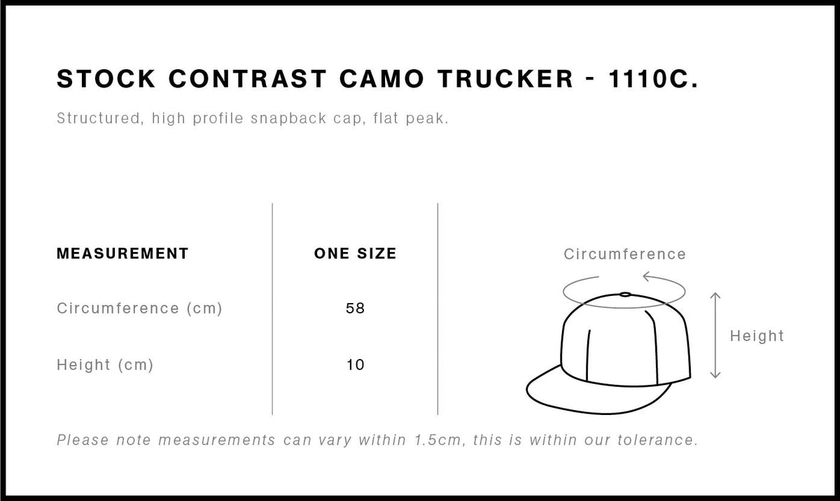 Stock Contrast Camo Trucker 1110C - Size guide