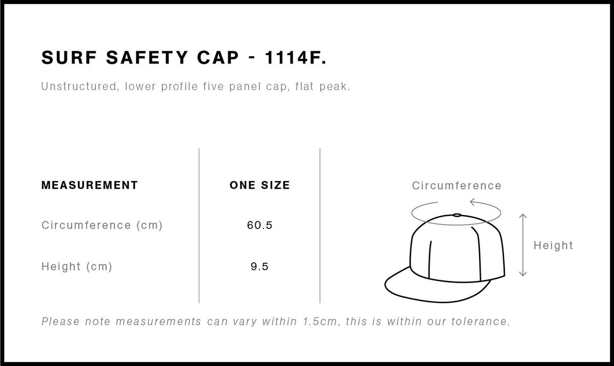 Surf Safety Cap 1114F - Size guide