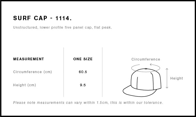 Surf Cap 1114 - Size guide