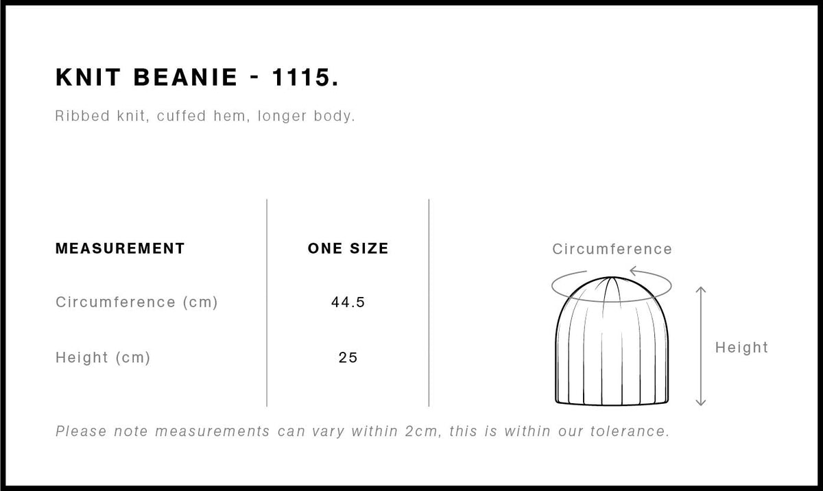 Knit Beanie 1115 - Size guide