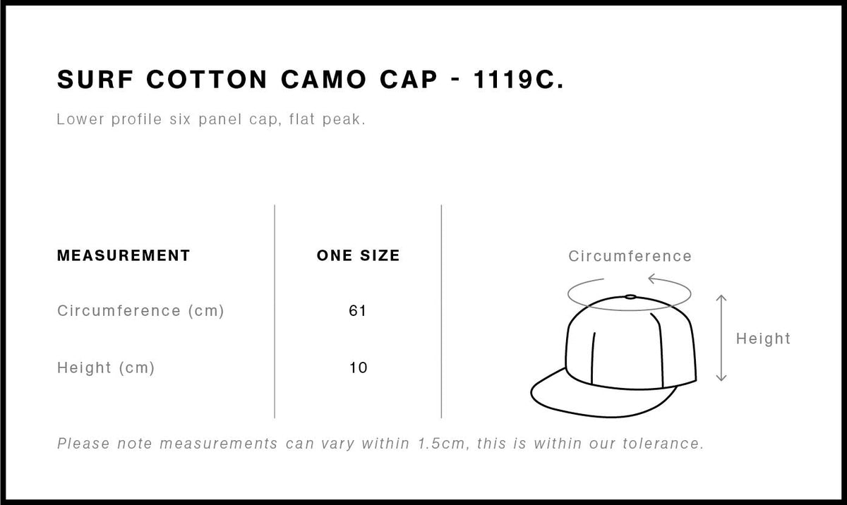 Surf Cotton Camo Cap 1119C - Size guide