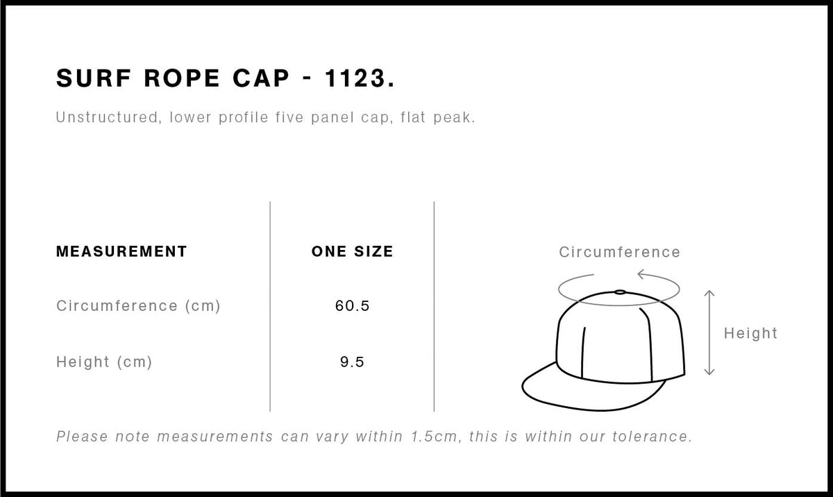 Surf Rope Cap 1123 - Size guide