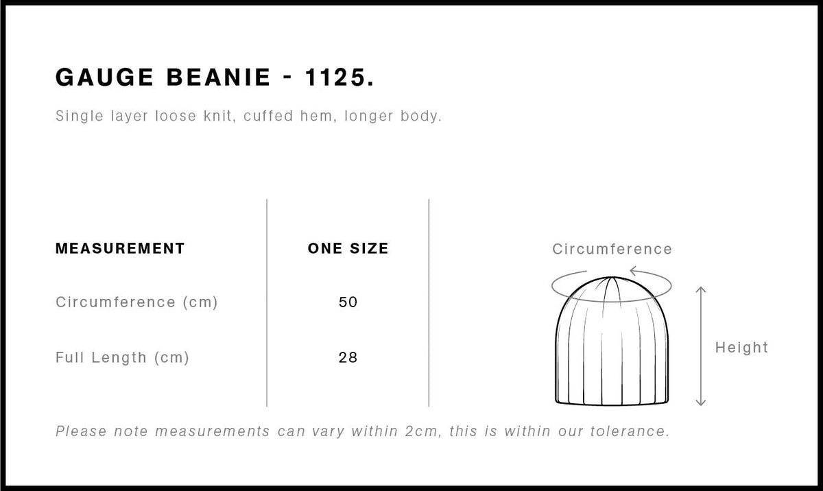 Gauge Beanie 1125 - Size guide